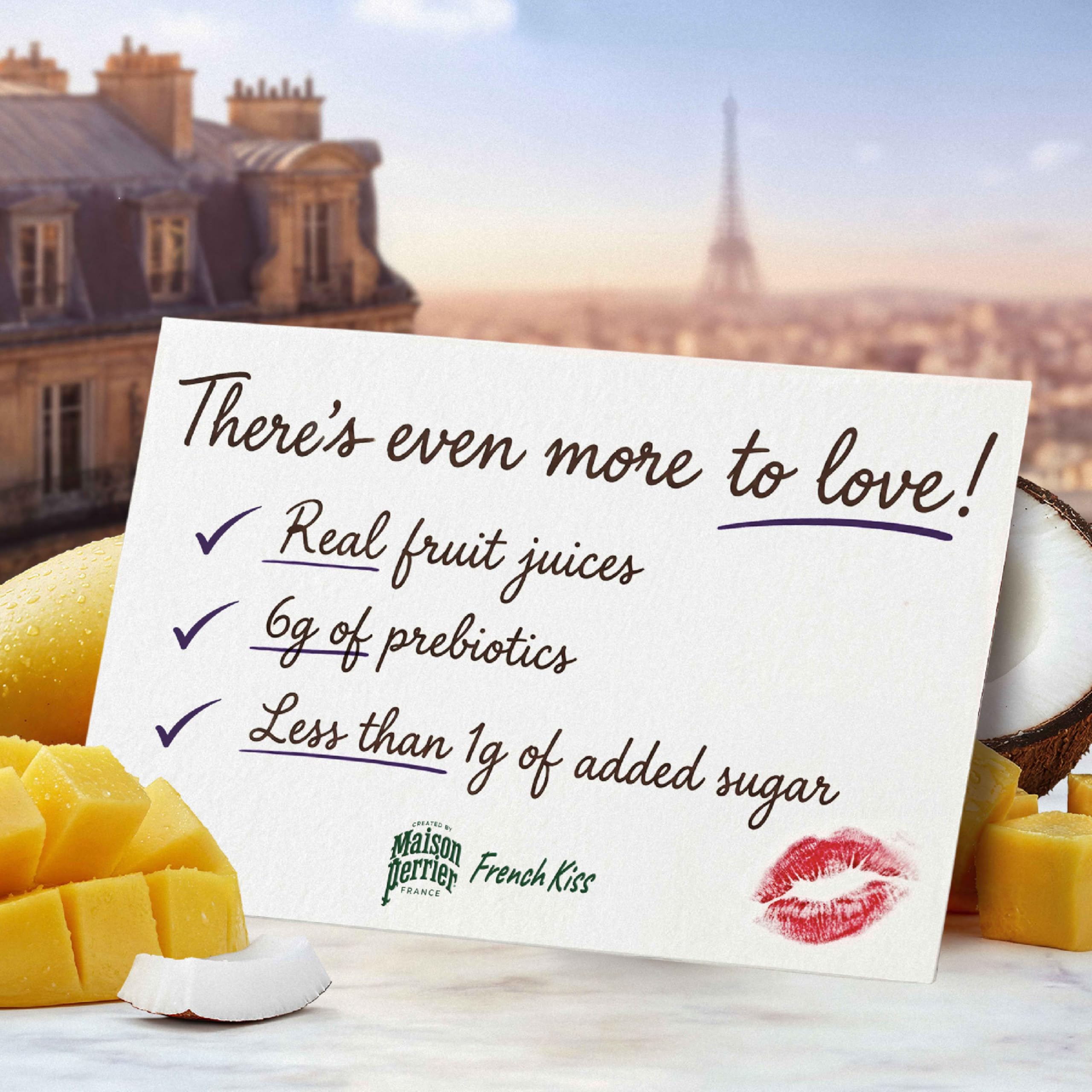 Maison Perrier French Kiss label closeup conveys Parisian craftsmanship.
