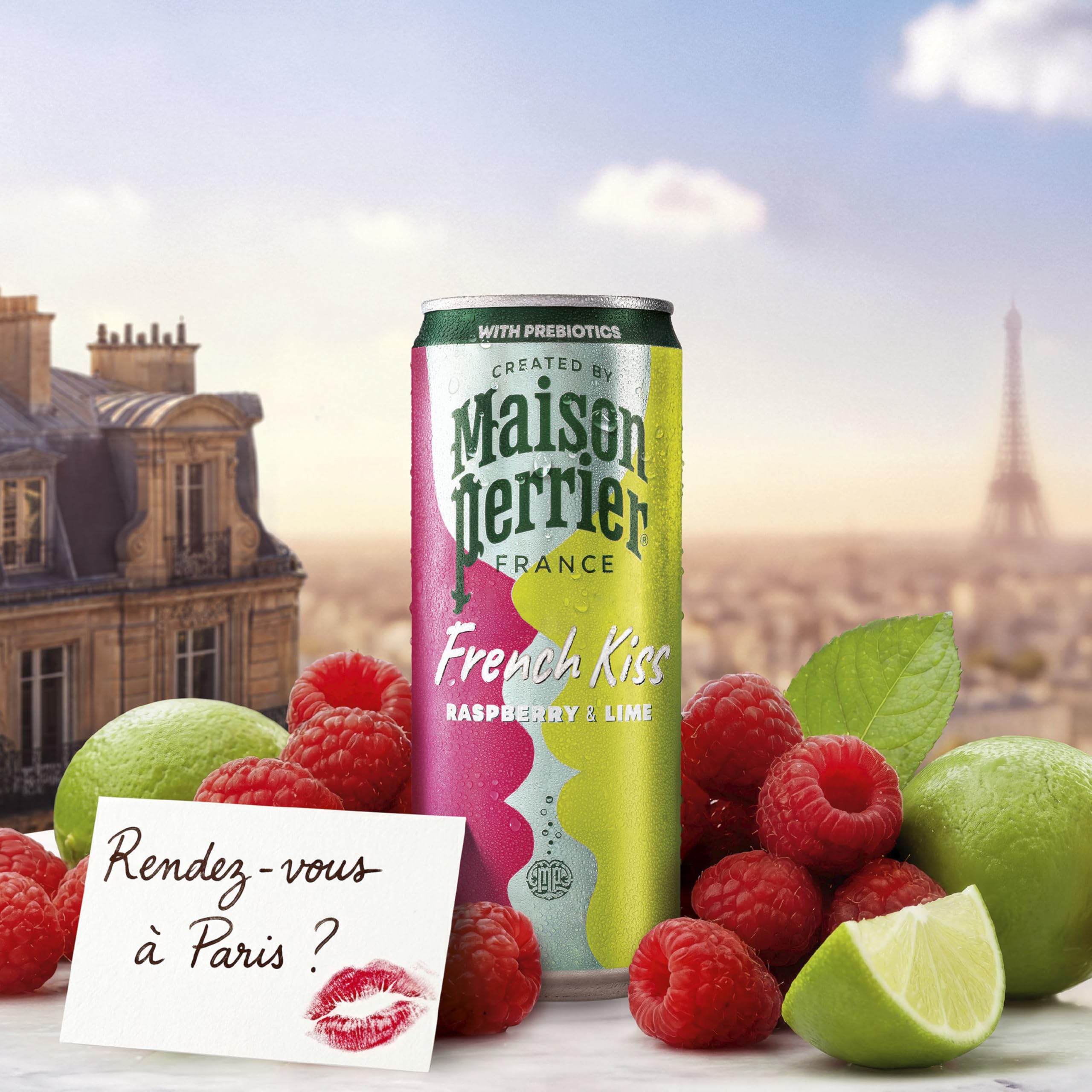 Pouring glass of Maison Perrier French Kiss releases crisp bubbles and fruity aroma.