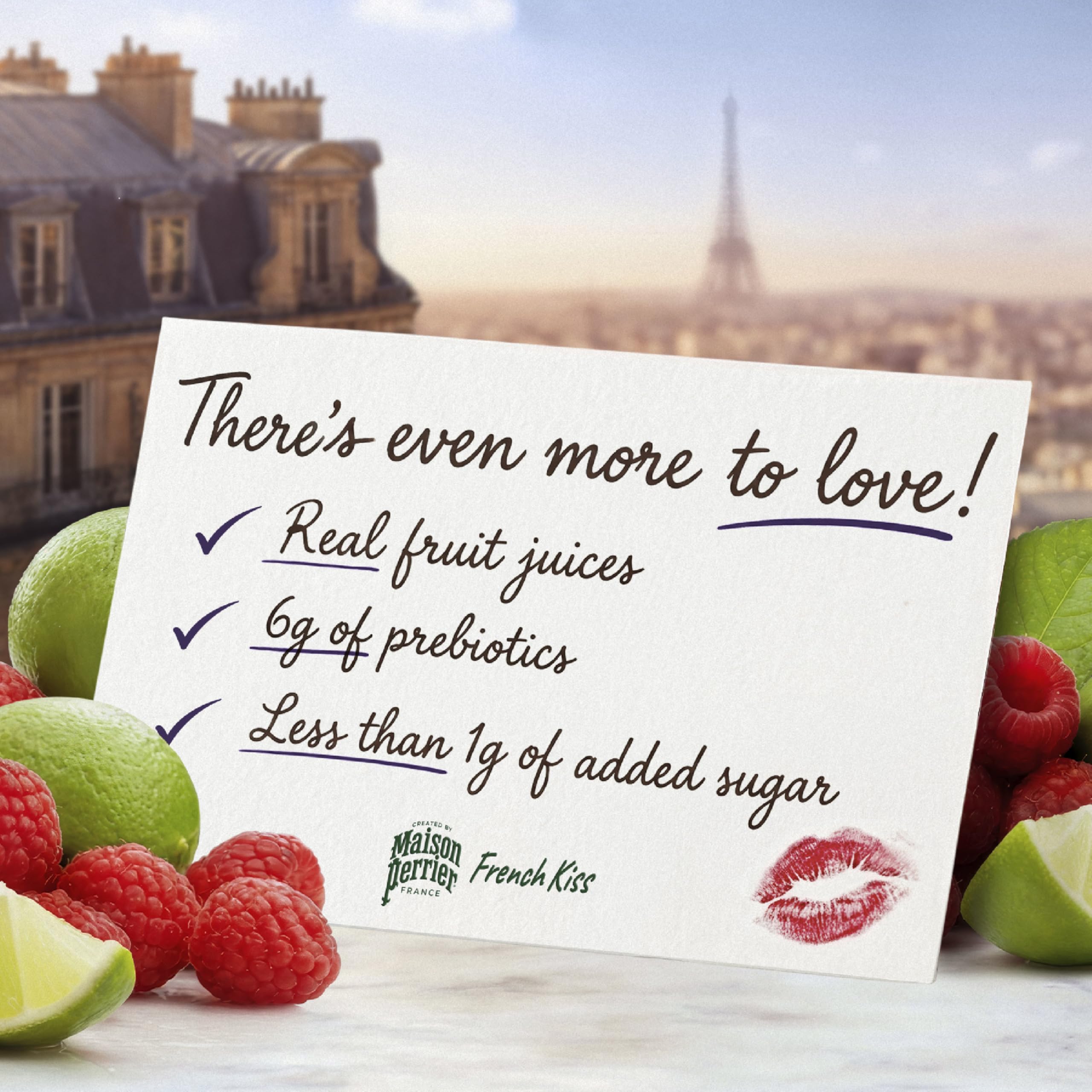 Real fruit juice and 6g prebiotic fiber shown in a single-serve can.