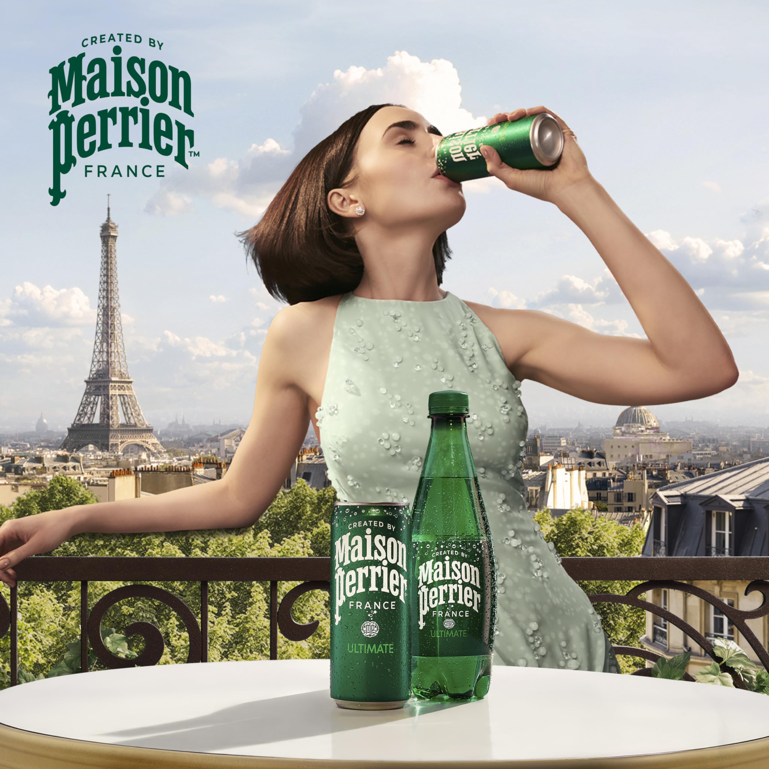 Maison Perrier pour into glass, highlighting crisp taste and sparkling bubbles