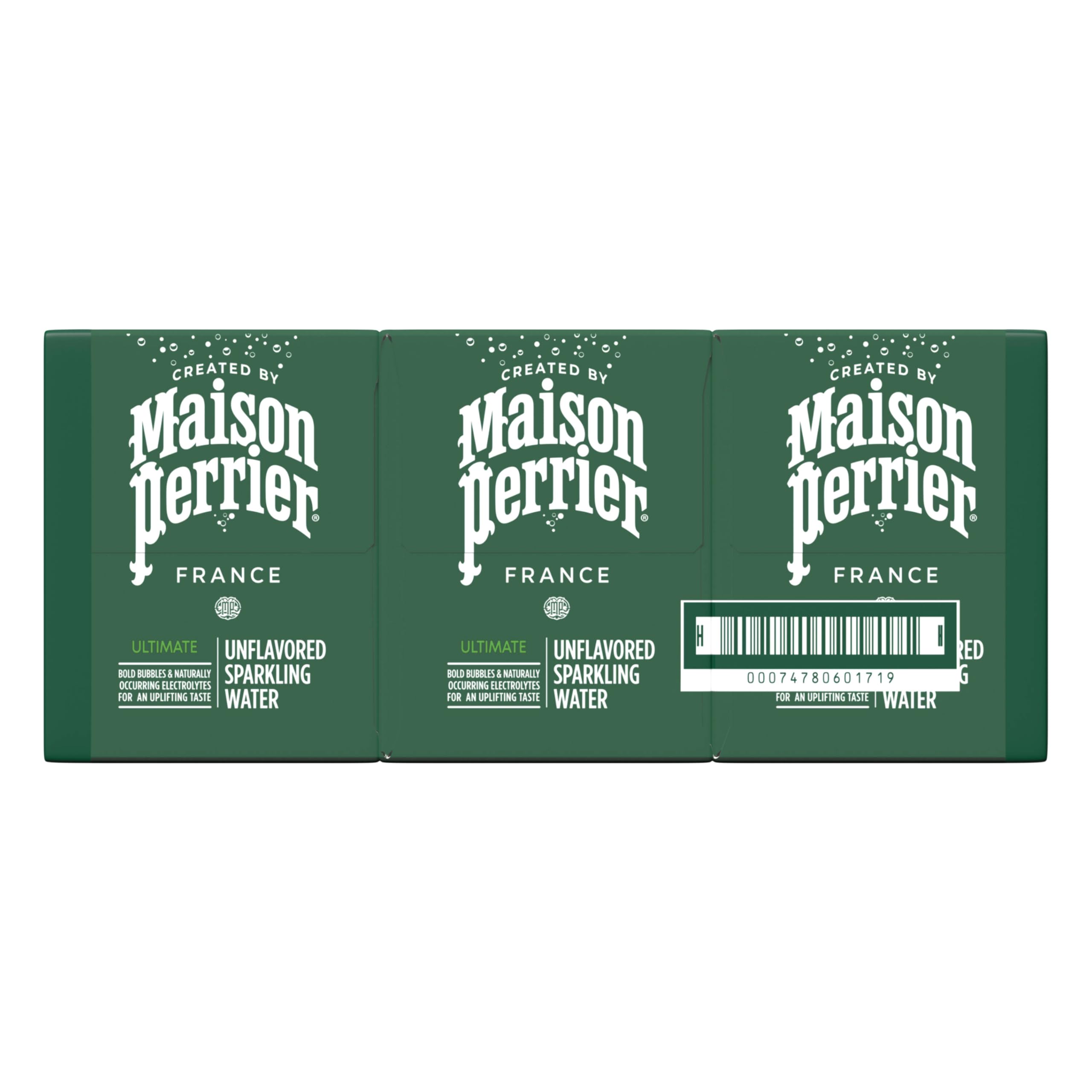 Maison Perrier Ultimate Sparkling Water can chilled beside a glass for immediate refreshment