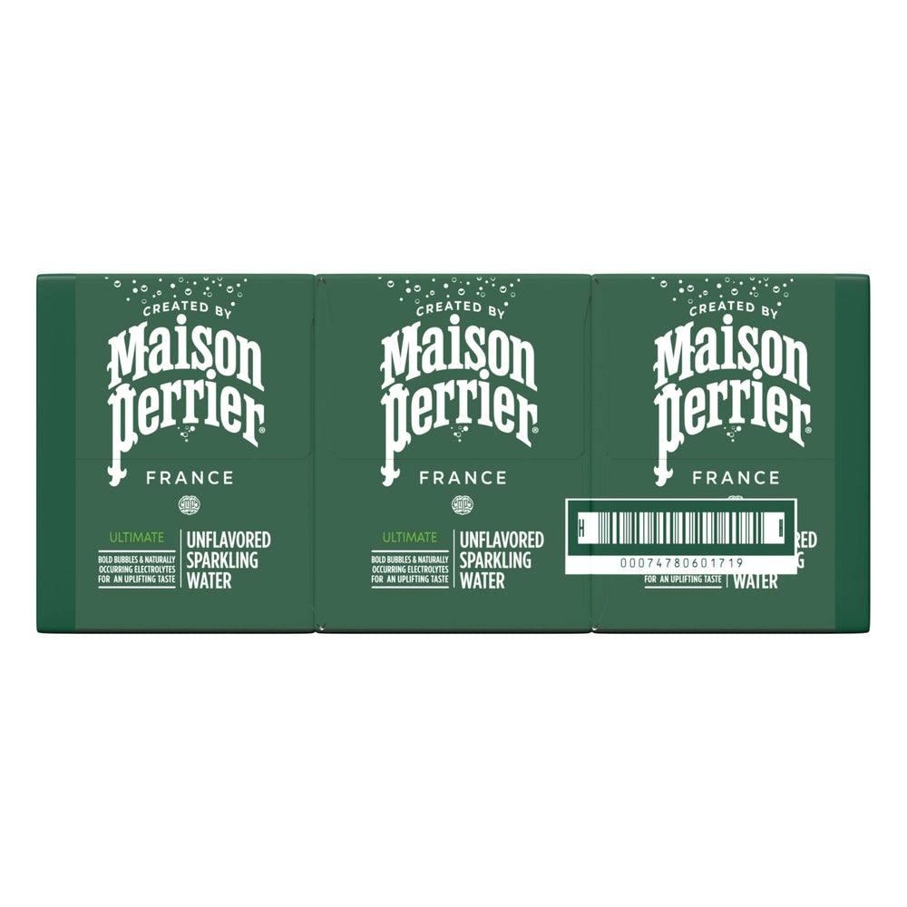 Maison Perrier Ultimate Sparkling Water can chilled beside a glass for immediate refreshment