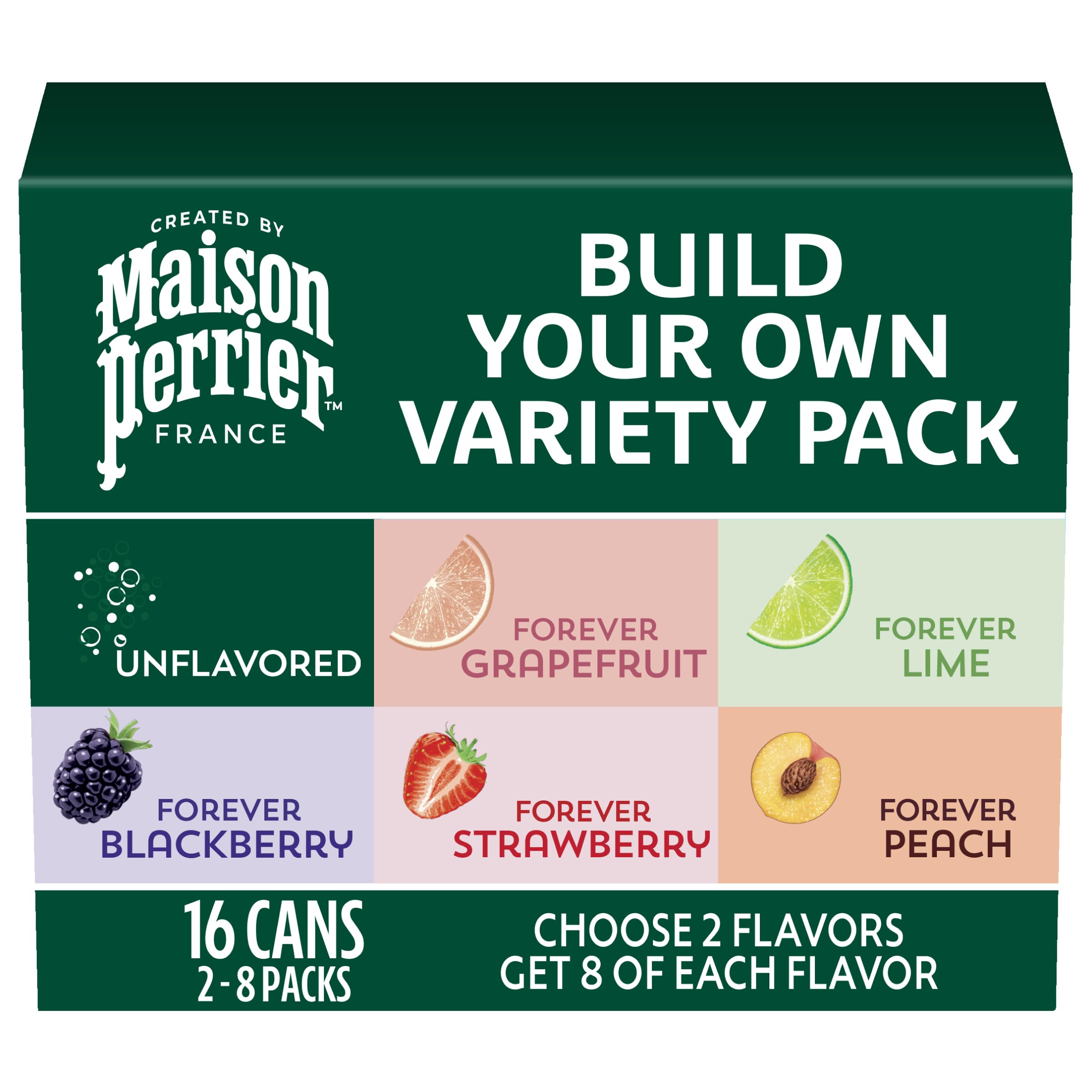 Maison Perrier variety-pack front view with mixed flavors for on-the-go refreshment.