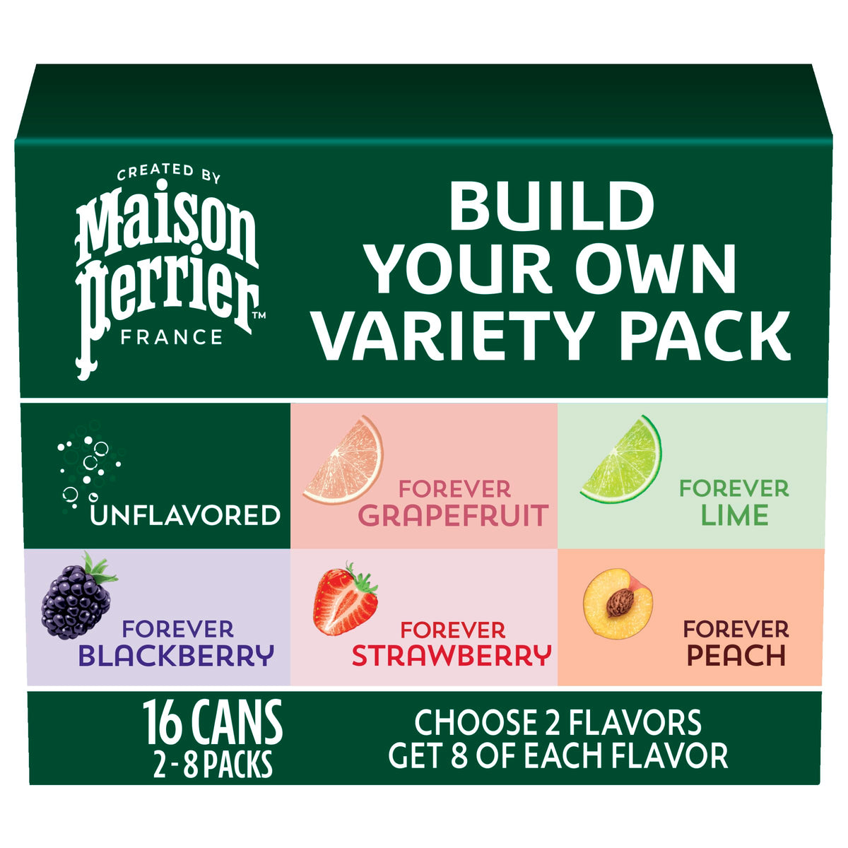 Maison Perrier variety-pack front view with mixed flavors for on-the-go refreshment.