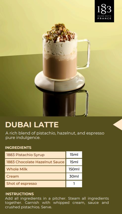 1883 Pistachio Syrup pour stream illustrating versatility for drinks.