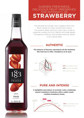 1883 syrup bottle on bar enhances cocktails with natural strawberry aroma.
