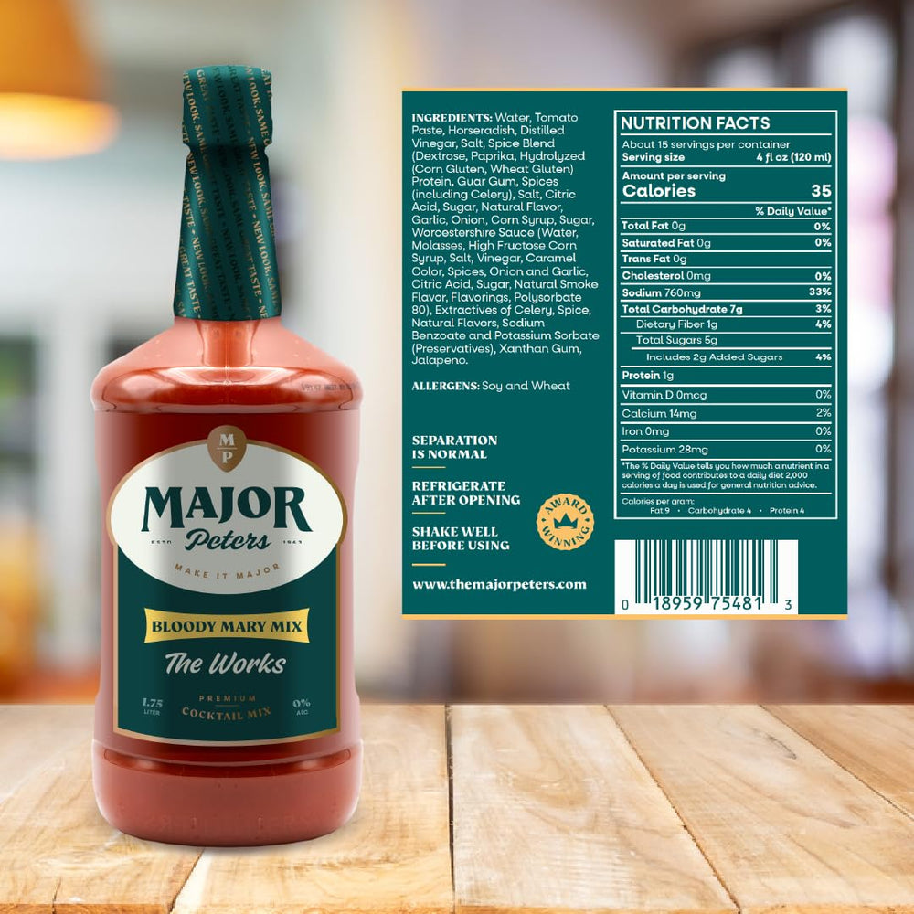 Major Peters' Premium Mix ready-to-pour bottle for quick, consistent cocktails.