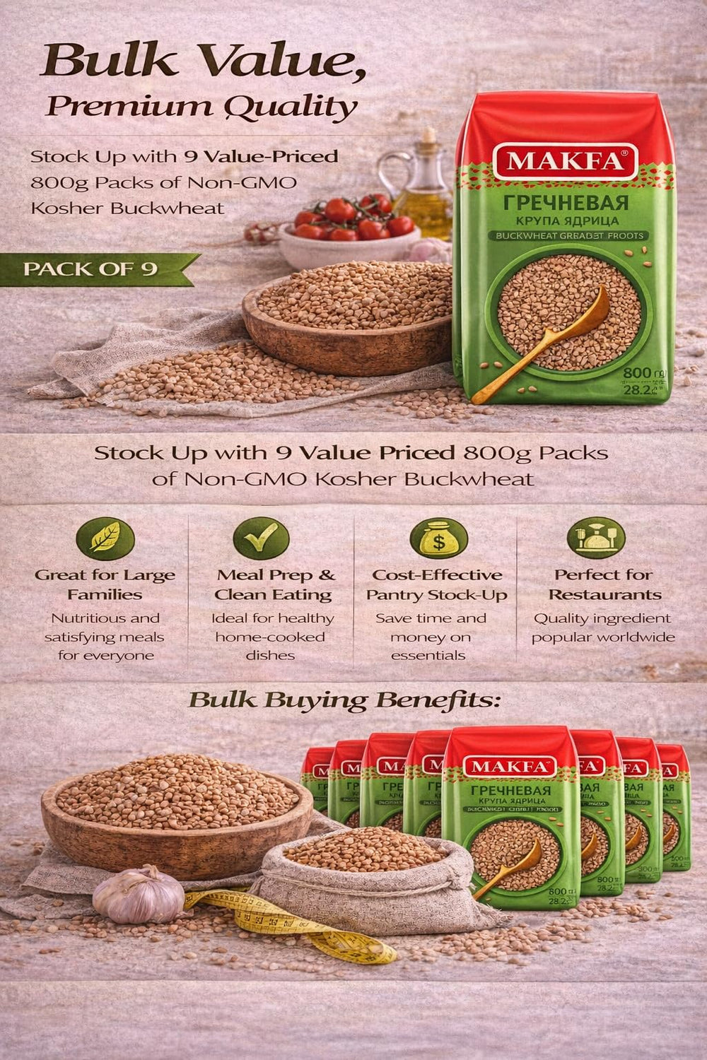 Makfa buckwheat groats bowl steaming invites warm, wholesome supper