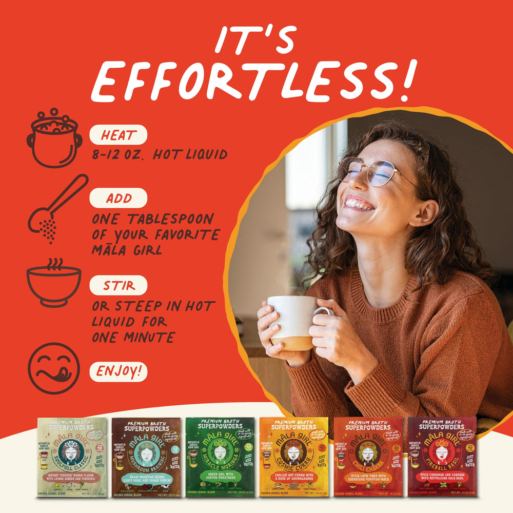 Mala Girl Fireball Basil sachet for zesty broth and herb-forward dishes.
