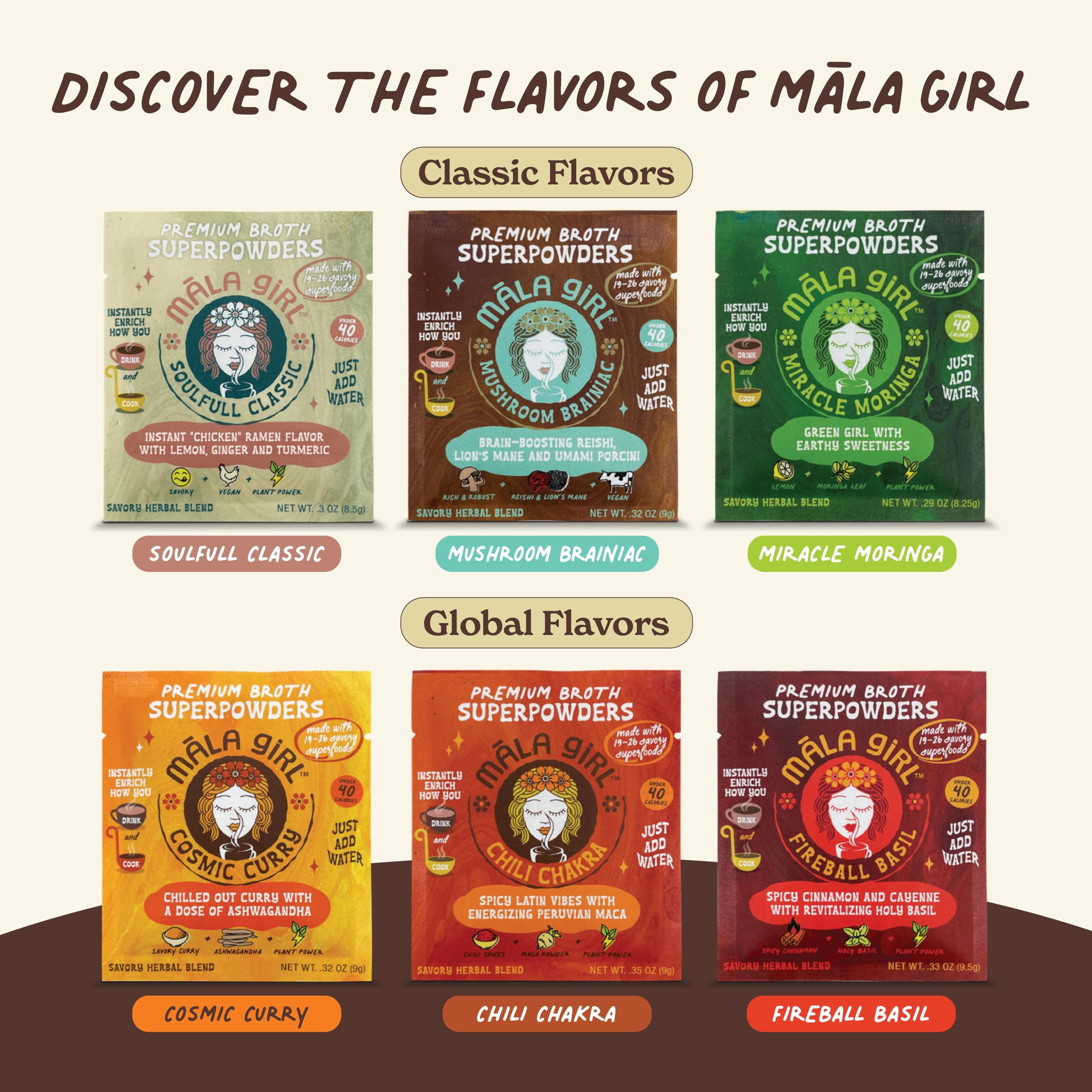 Mala Girl Miracle Moringa sachet for nutrient-rich sipping and nourishing soups.