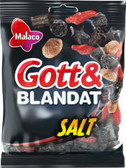 Malaco Gott and Blandat Salt pack shot with salted licorice varieties for sharing.