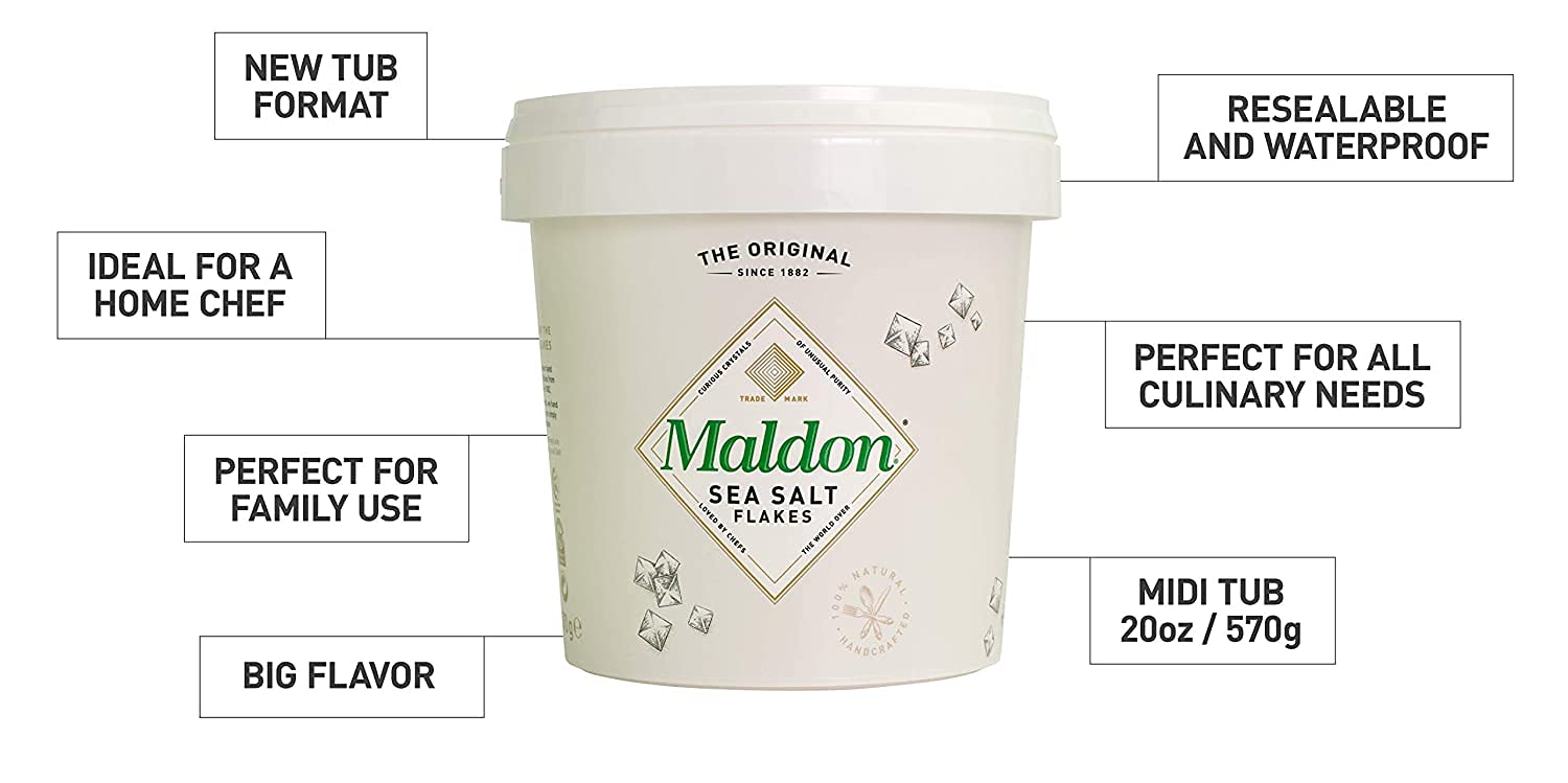 Maldon 20oz two-pack tub on kitchen counter for versatile use
