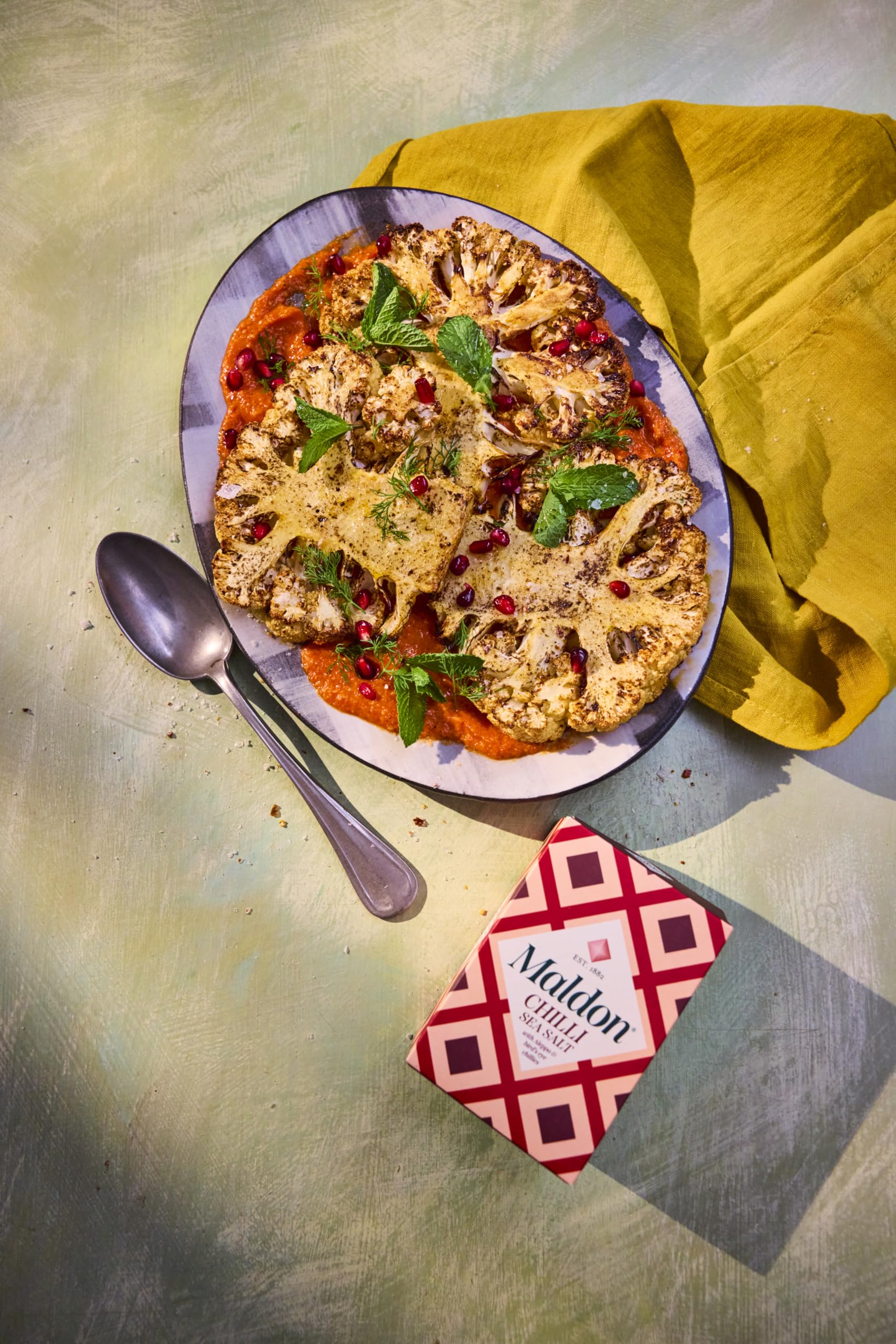 Maldon chilli sea salt flakes on prawns boosts bold flavor.