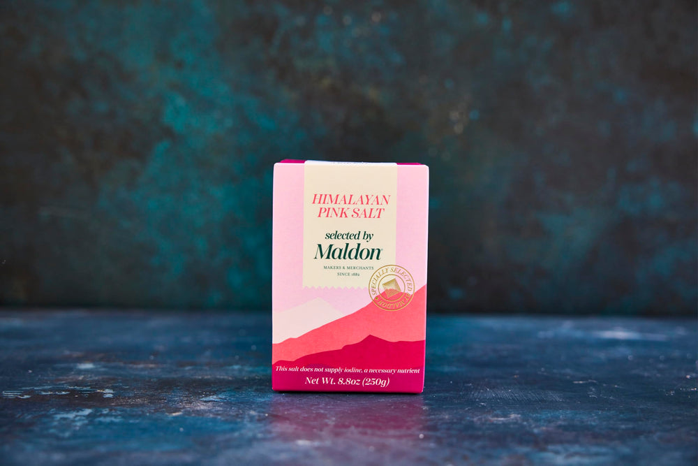 Maldon packaging with heritage label signals premium salt selection