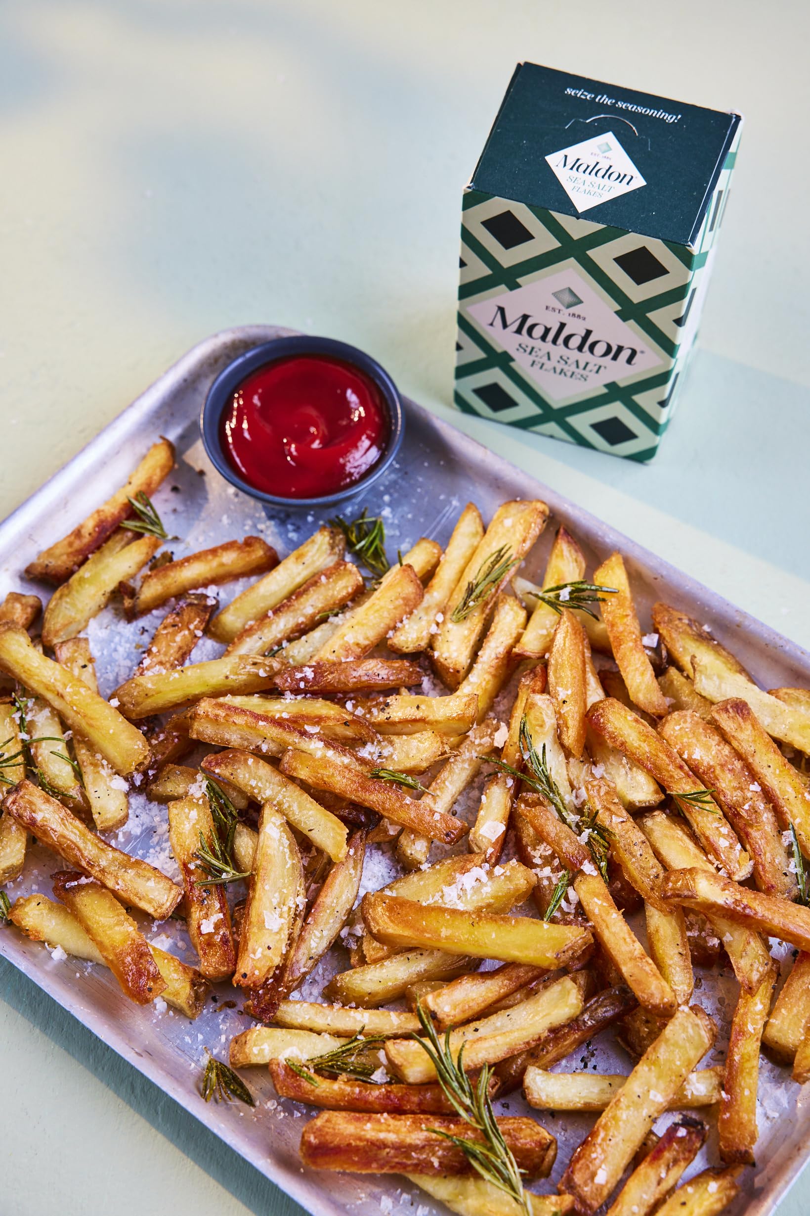 Maldon Salt Flakes soft-crunch crystals add clean mineral notes to vegetables.