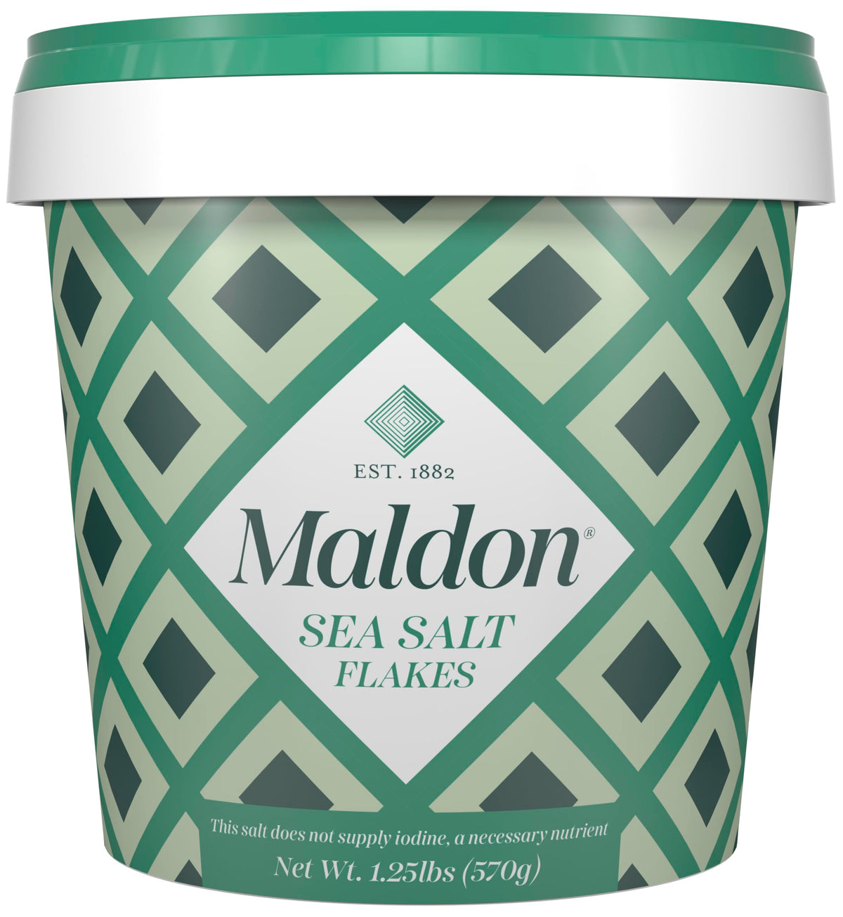Maldon Sea Salt Flakes tub front for versatile finishing.