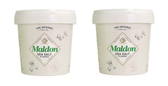 Maldon sea salt flakes pyramid crystals in a glass jar for finishing flavor
