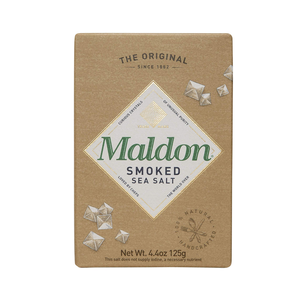 Maldon smoked sea salt bottle pour, oak-smoked finish for finishing dishes