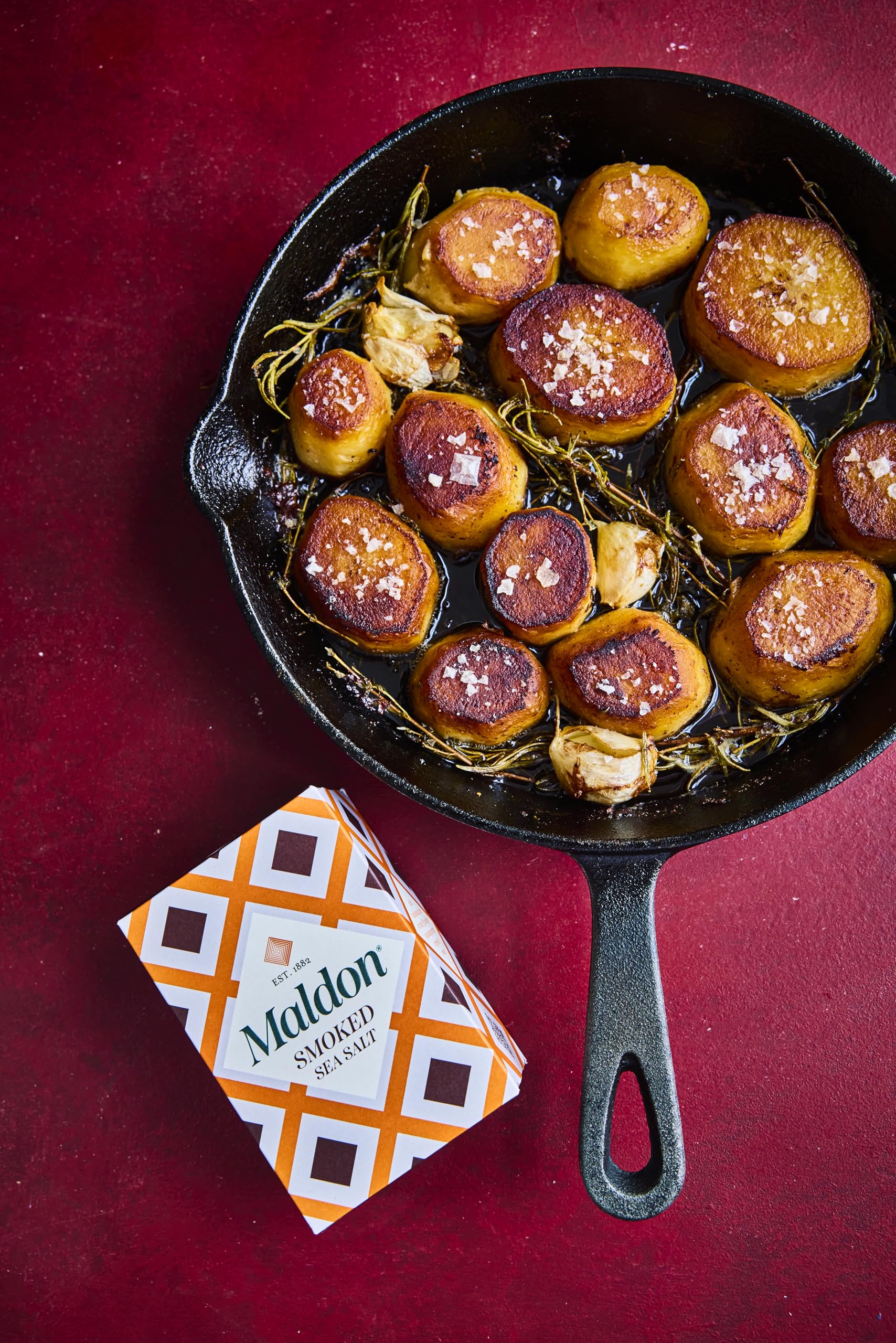 Maldon smoked sea salt flakes in a bag, elevating vegetables with gentle smokiness