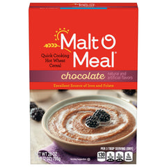 Malt-O-Meal Chocolate Wheat Hot Cereal in a mug, ready in minutes.