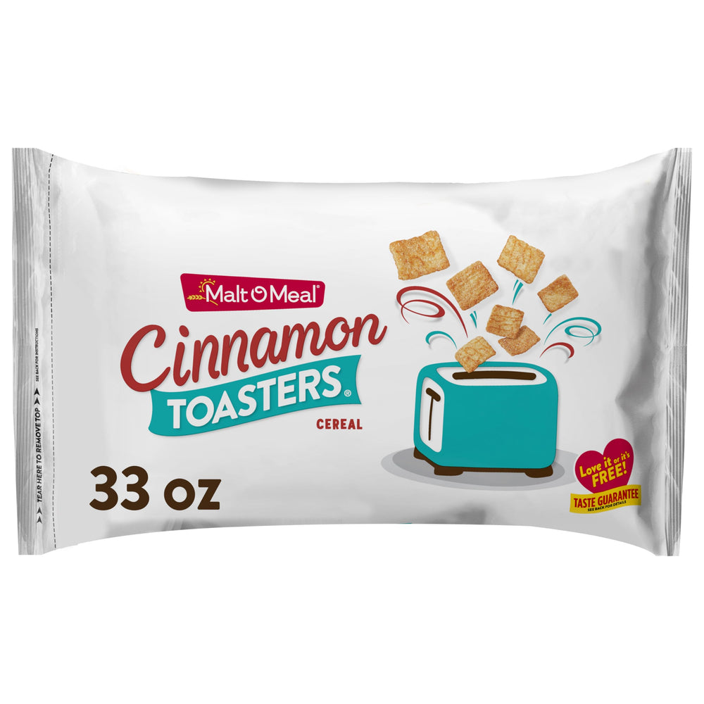 Malt-O-Meal Cinnamon Toasters bag shows resealable packaging for lasting freshness.