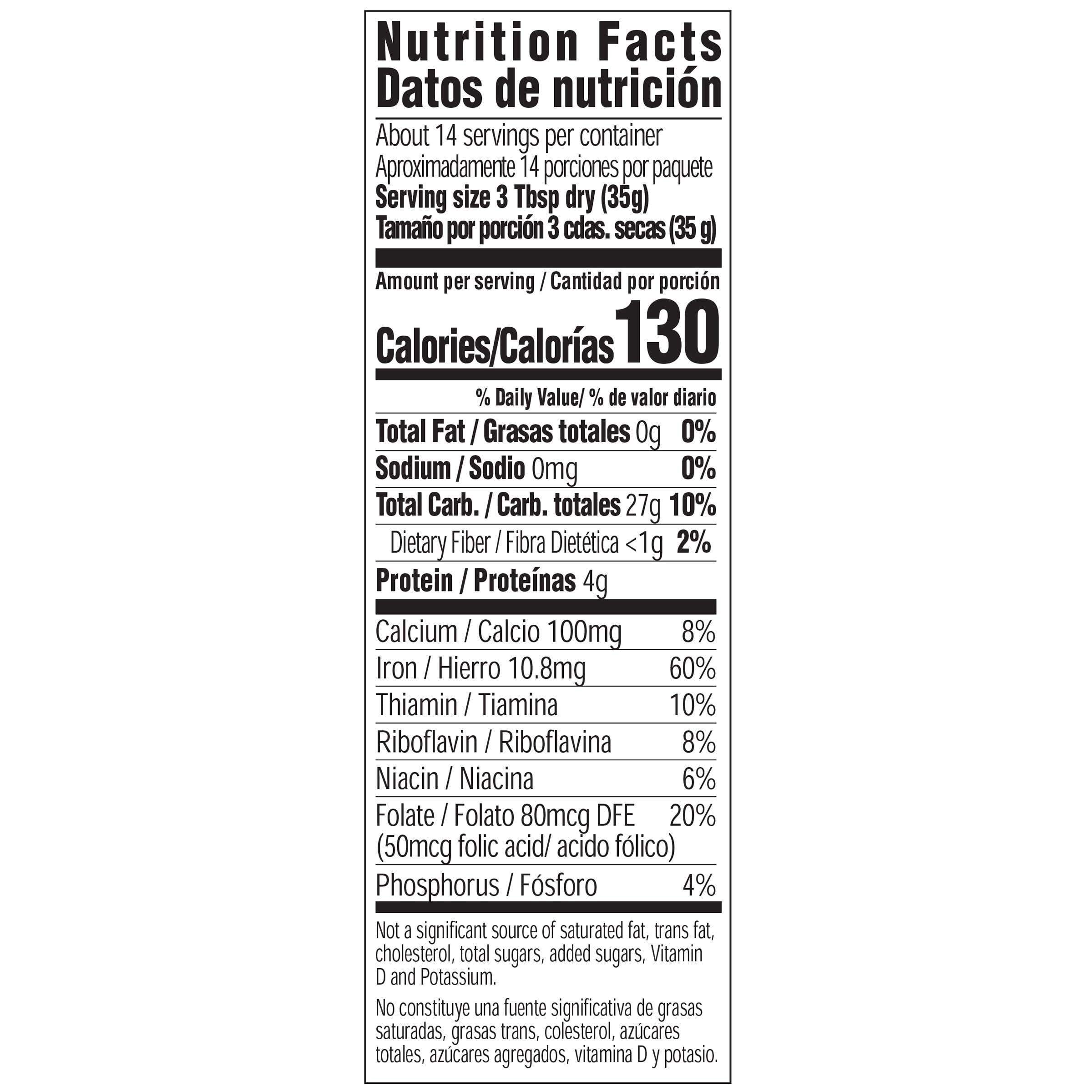 Malt-O-Meal Farina enriched iron content fuels your morning.
