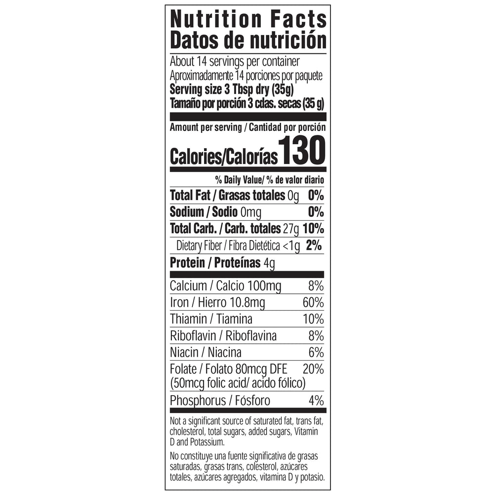 Malt-O-Meal Farina enriched iron content fuels your morning.