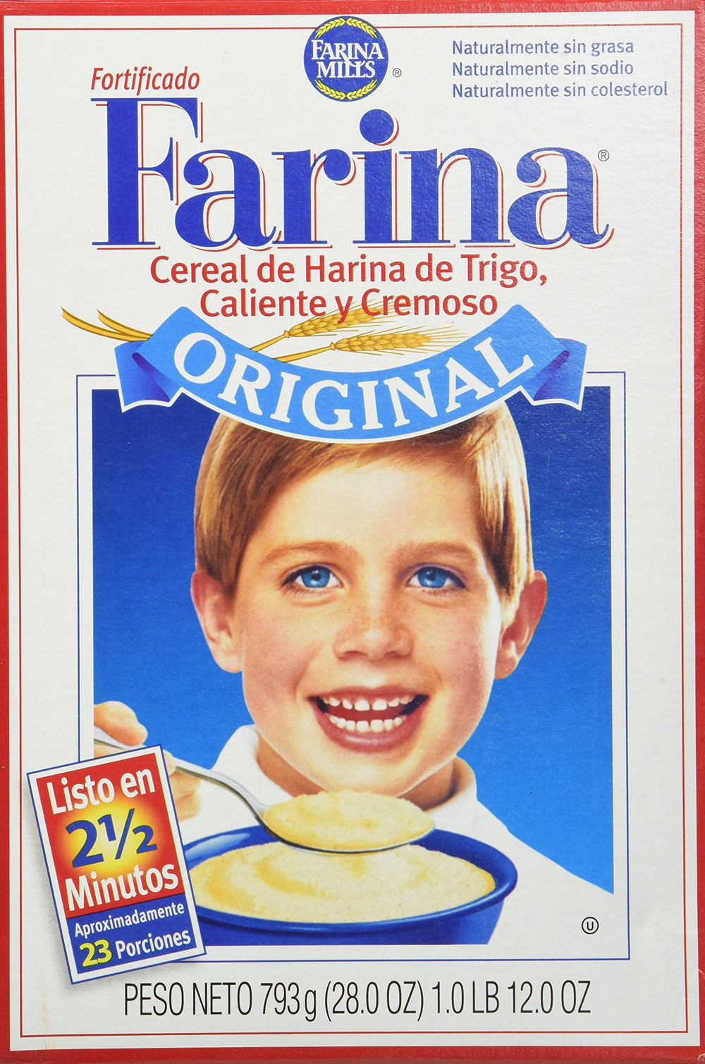 Malt-O-Meal Farina Mills hot cereal served ready-to-eat provides warm breakfast option.