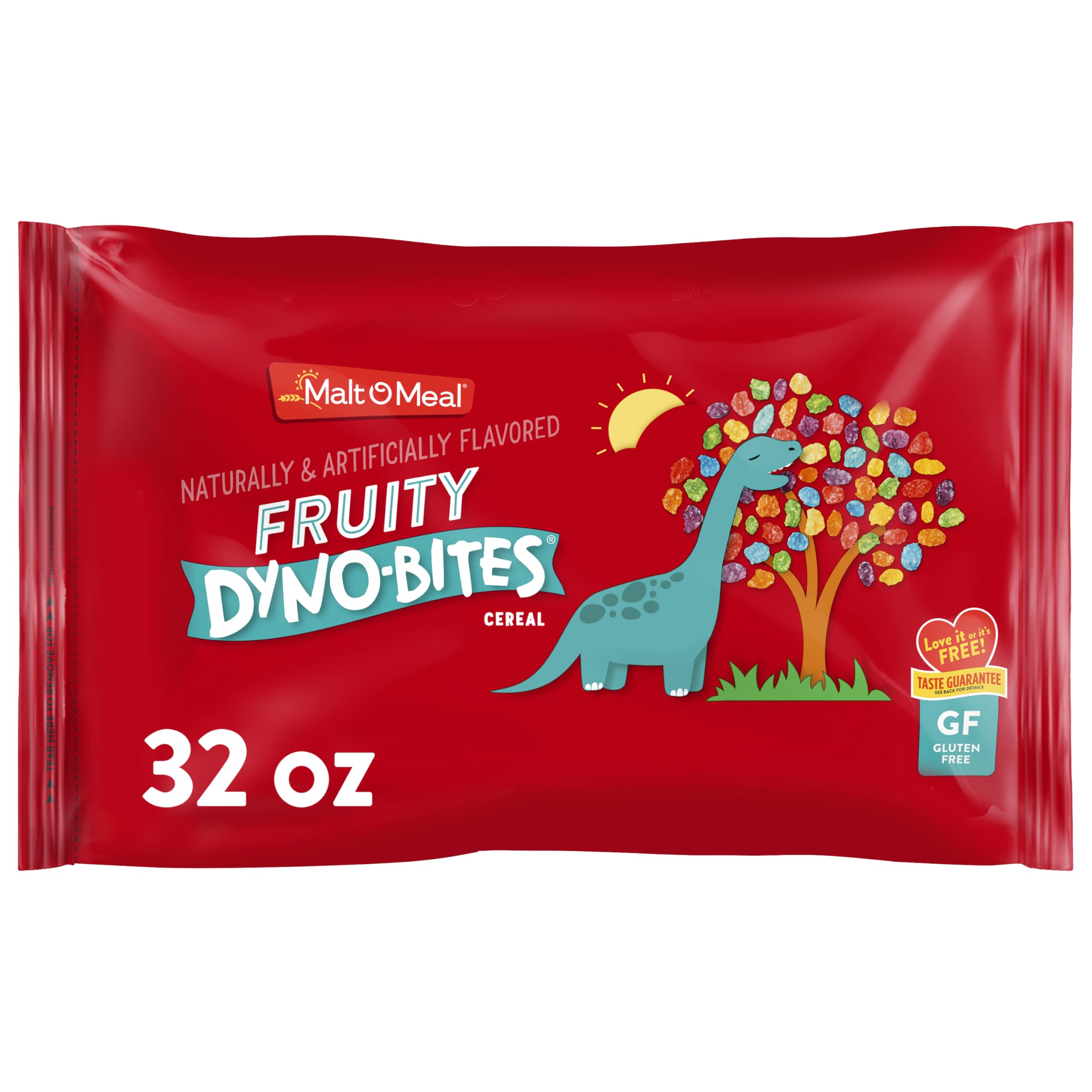 Malt-O-Meal Fruity Dyno Bites in a bowl with bright fruity crunch