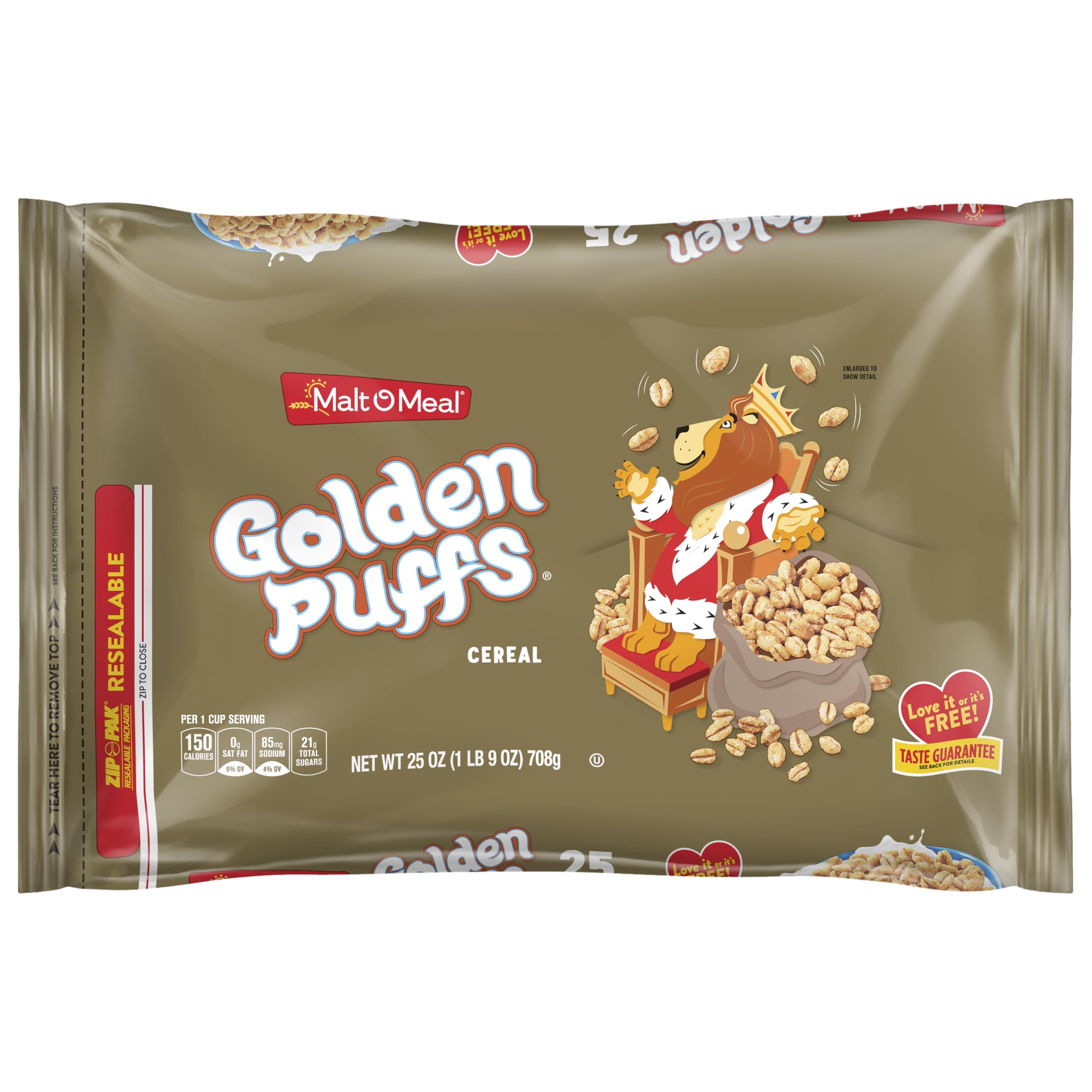 Malt-O-Meal Golden Puffs bag beside a bowl for quick breakfast