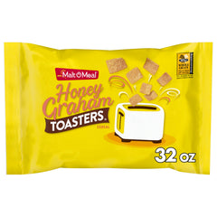 Malt-O-Meal Honey Graham Toasters bag with resealable seal keeps cereal fresh longer.