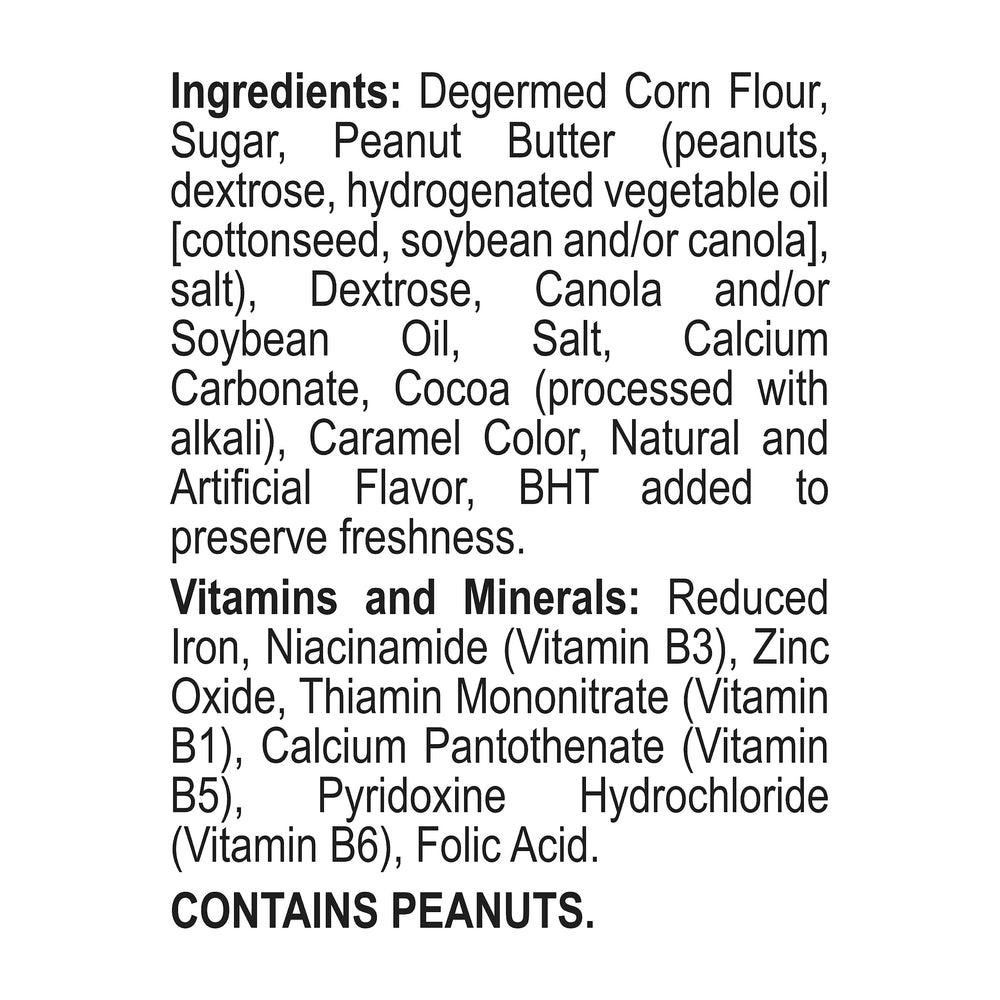 Close-up of cocoa and peanut butter puffs highlighting real peanut butter.