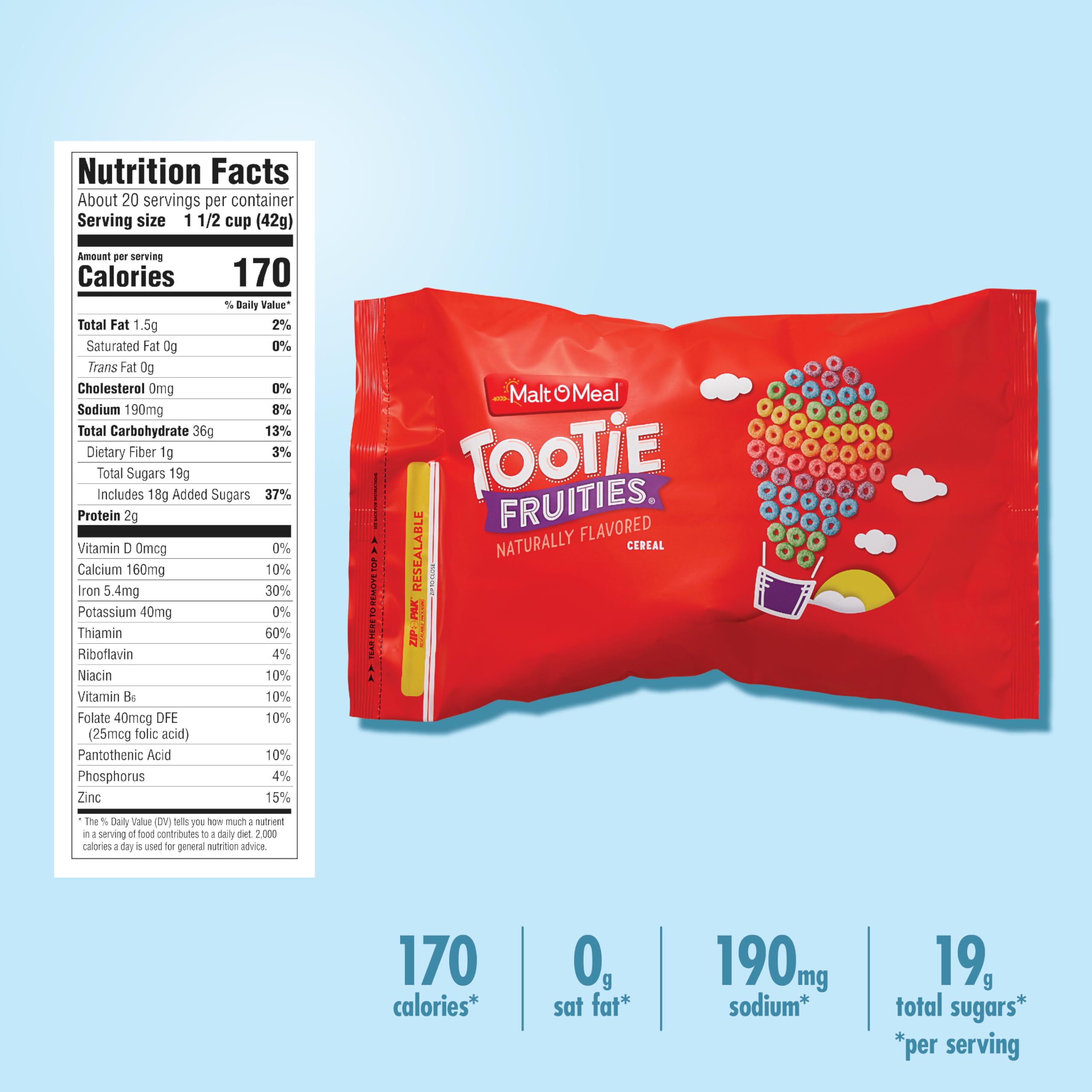 Malt-O-Meal Tootie Fruities cereal bowl with colorful pieces for mornings.