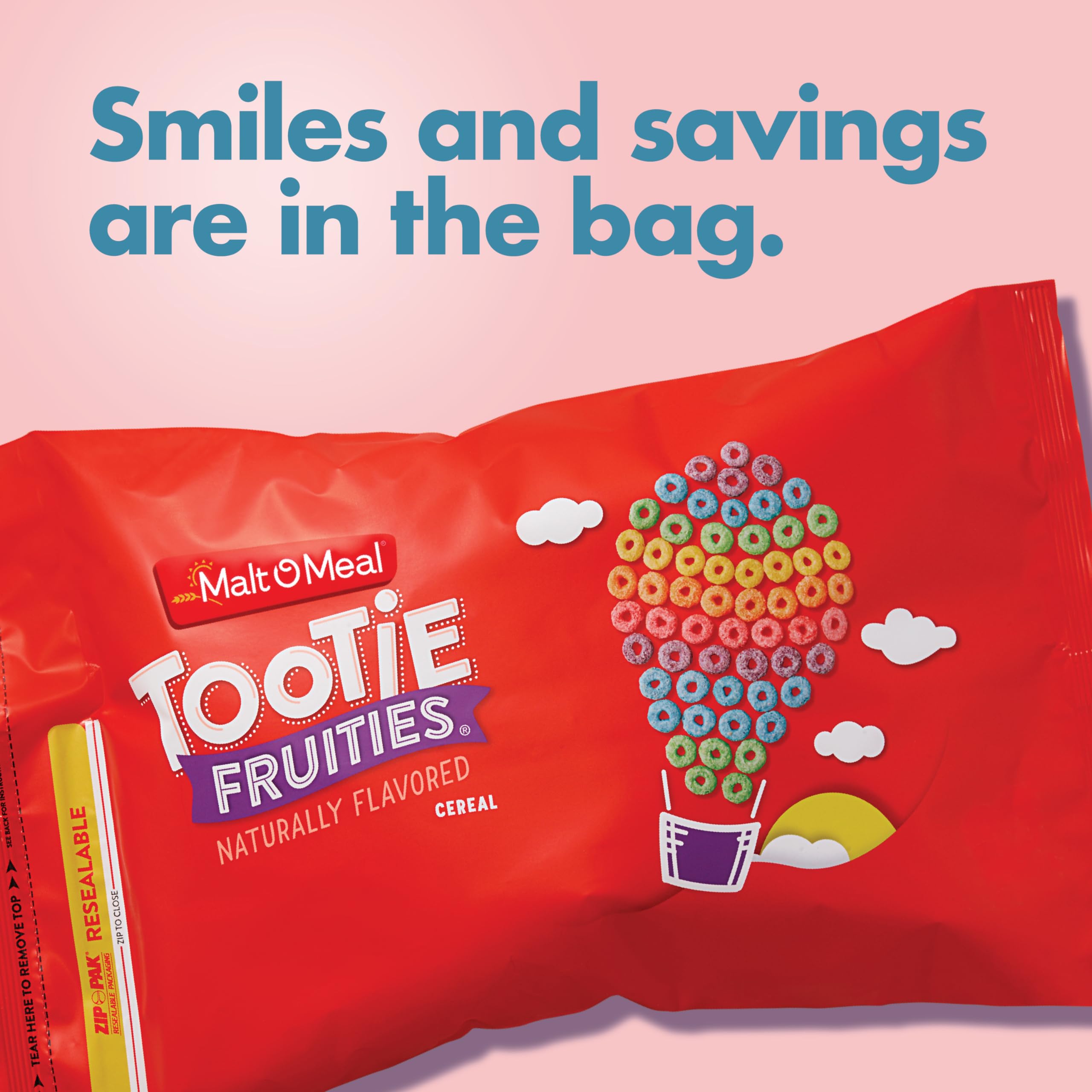 Malt-O-Meal Tootie Fruities resealable top preserving cereal freshness
