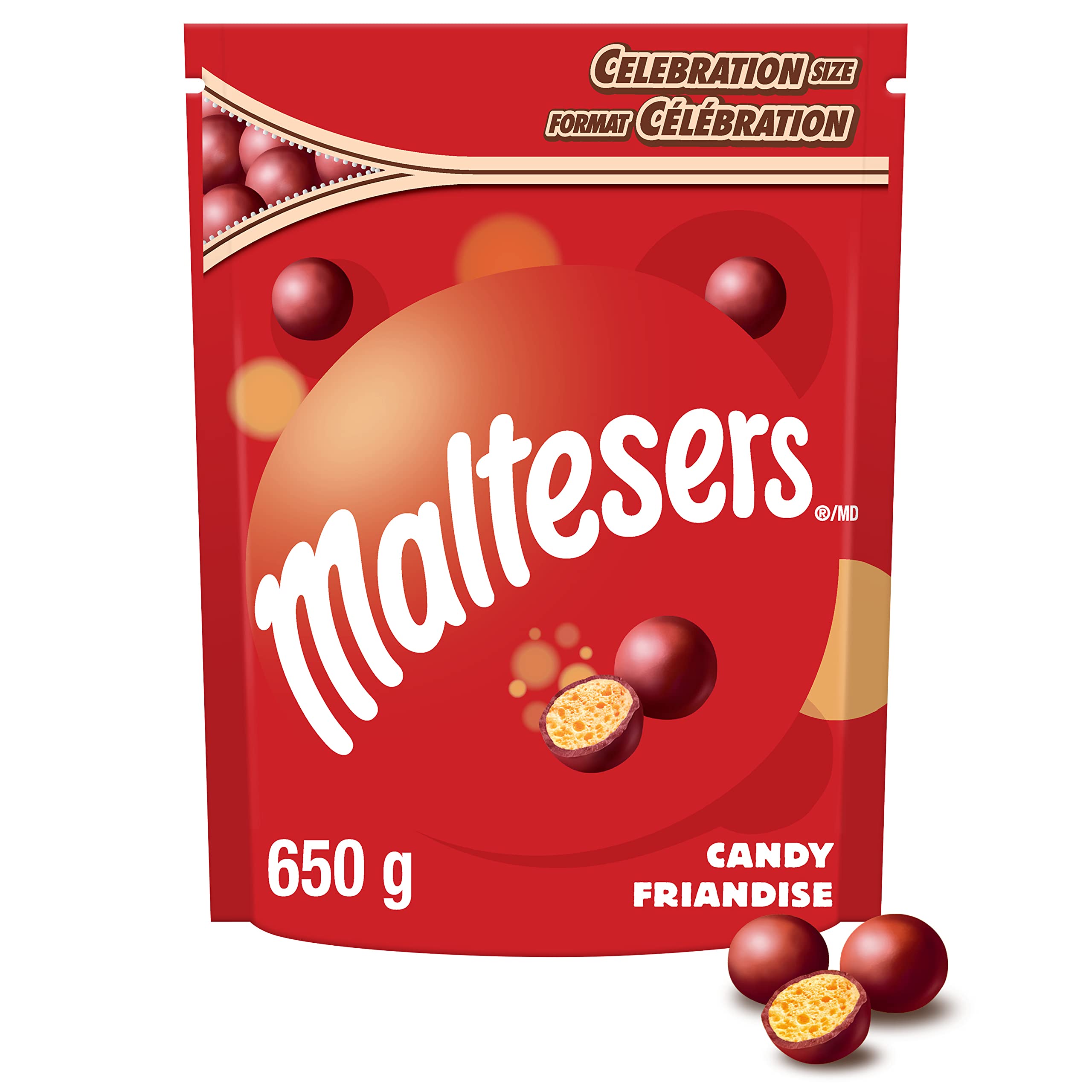 Maltesers Celebration 650g front view in stand-up pouch, ideal for sharing.