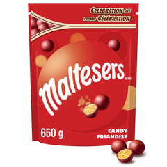 Maltesers Celebration 650g front view in stand-up pouch, ideal for sharing.