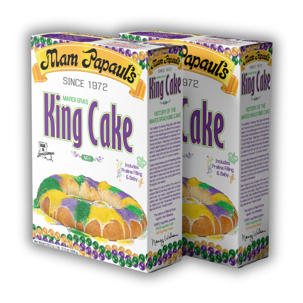 Mam Papaul's King Cake Mix ready-to-bake setup for quick celebrations.