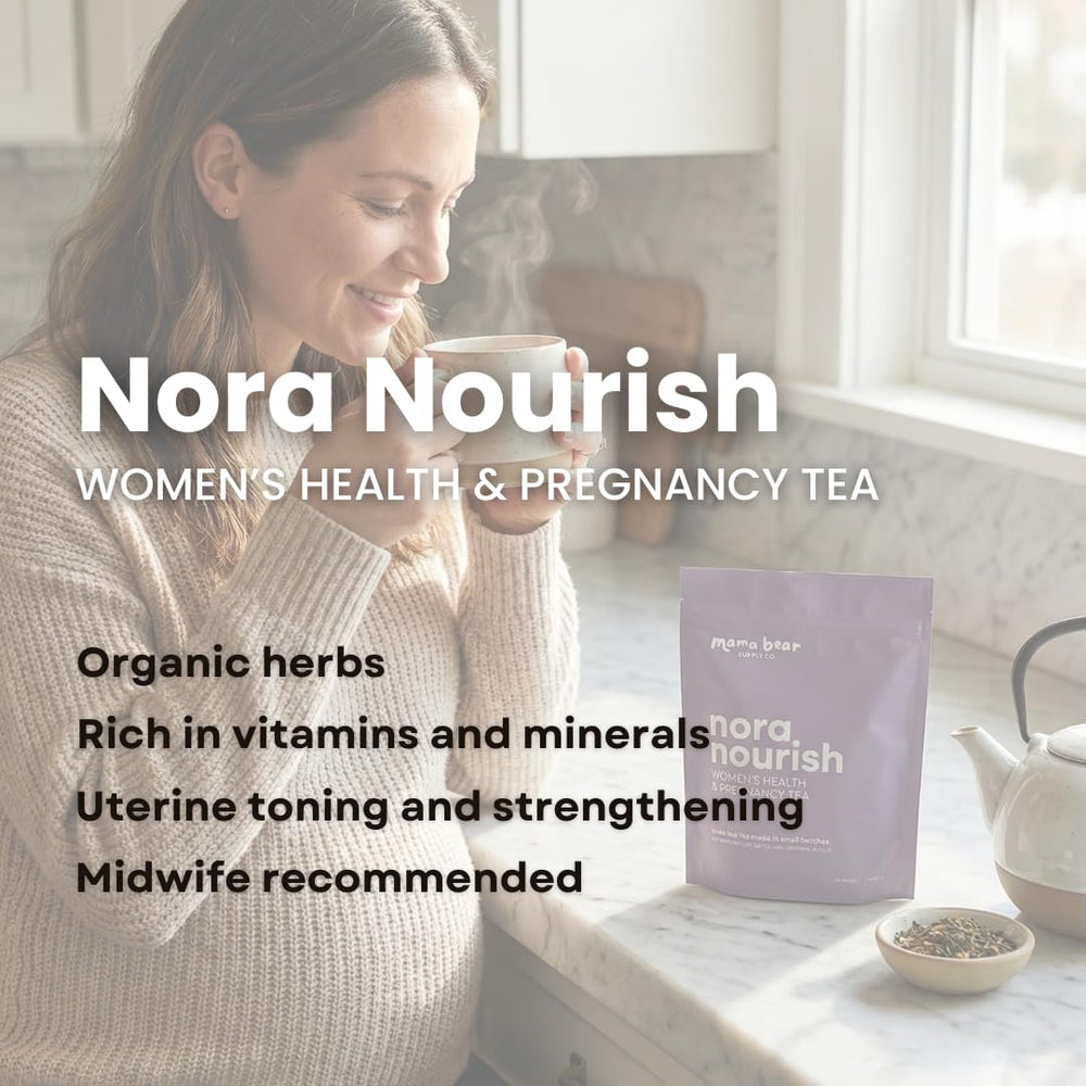 Mama Bear Nora Nourish oatstraw closeup for calming tea rituals.