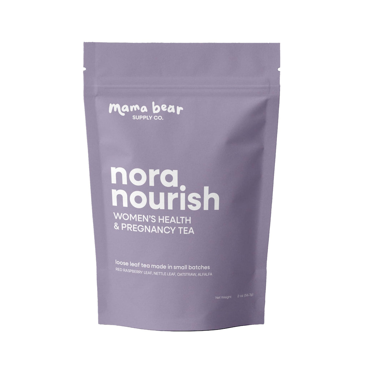 Mama Bear Nora Nourish tea pack ready for steeping to support third-trimester comfort.