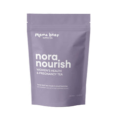 Mama Bear Nora Nourish tea pack ready for steeping to support third-trimester comfort.