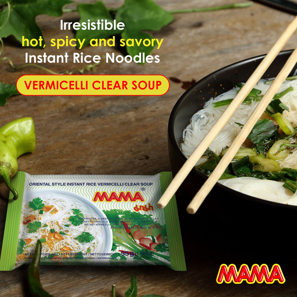 MAMA hot spicy noodles broth close-up showing fiery aroma.