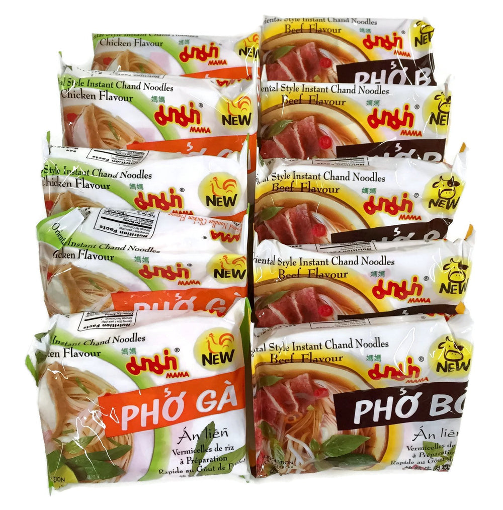 MAMA Pho Bo beef flavor packets for quick, satisfying meals.