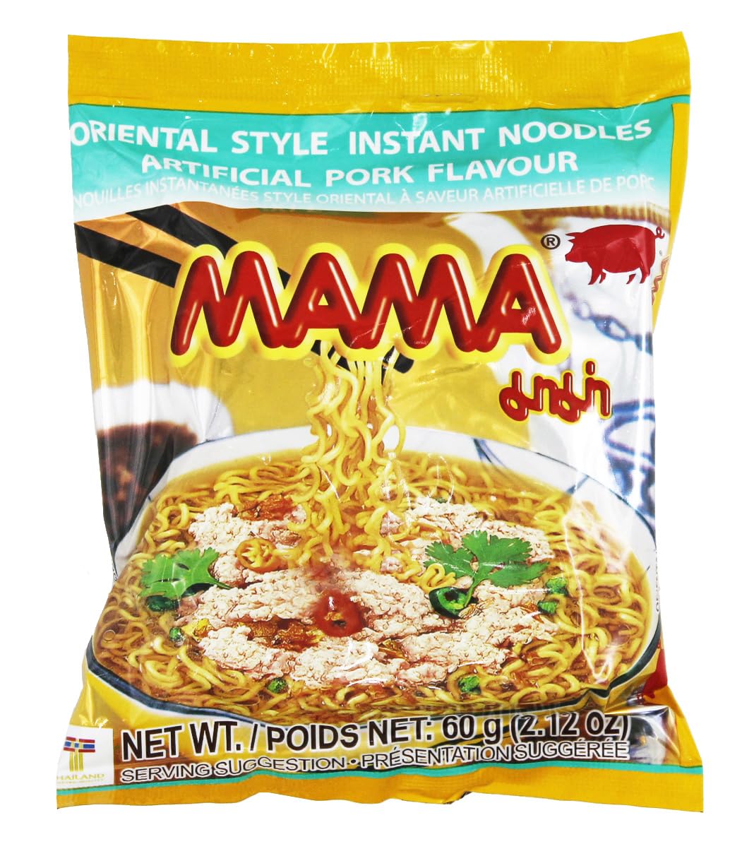 MAMA Instant Noodles pork flavor cup ready in minutes for a spicy meal.