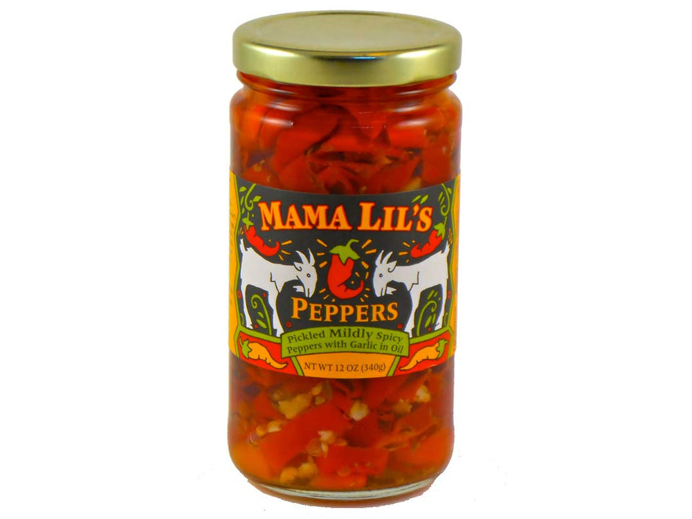 Sandwich topped with Mama Lil’s mild goathorn peppers in oil.