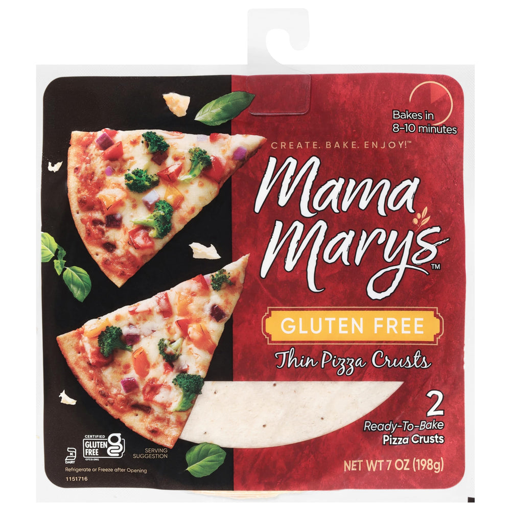 Mama Mary's gluten-free thin crust ready to bake for quick weeknight meals.