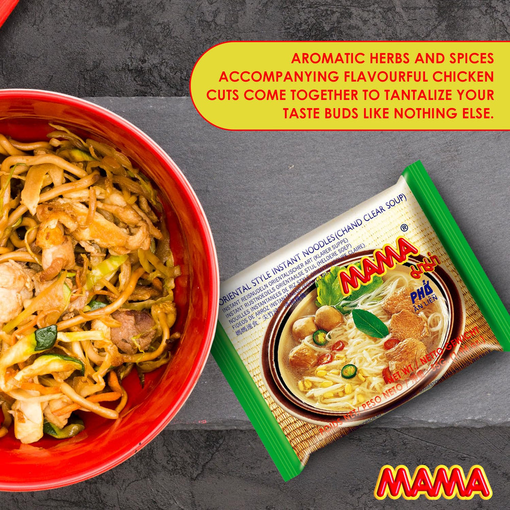 MAMA noodles air-dried banner highlighting a lighter option.