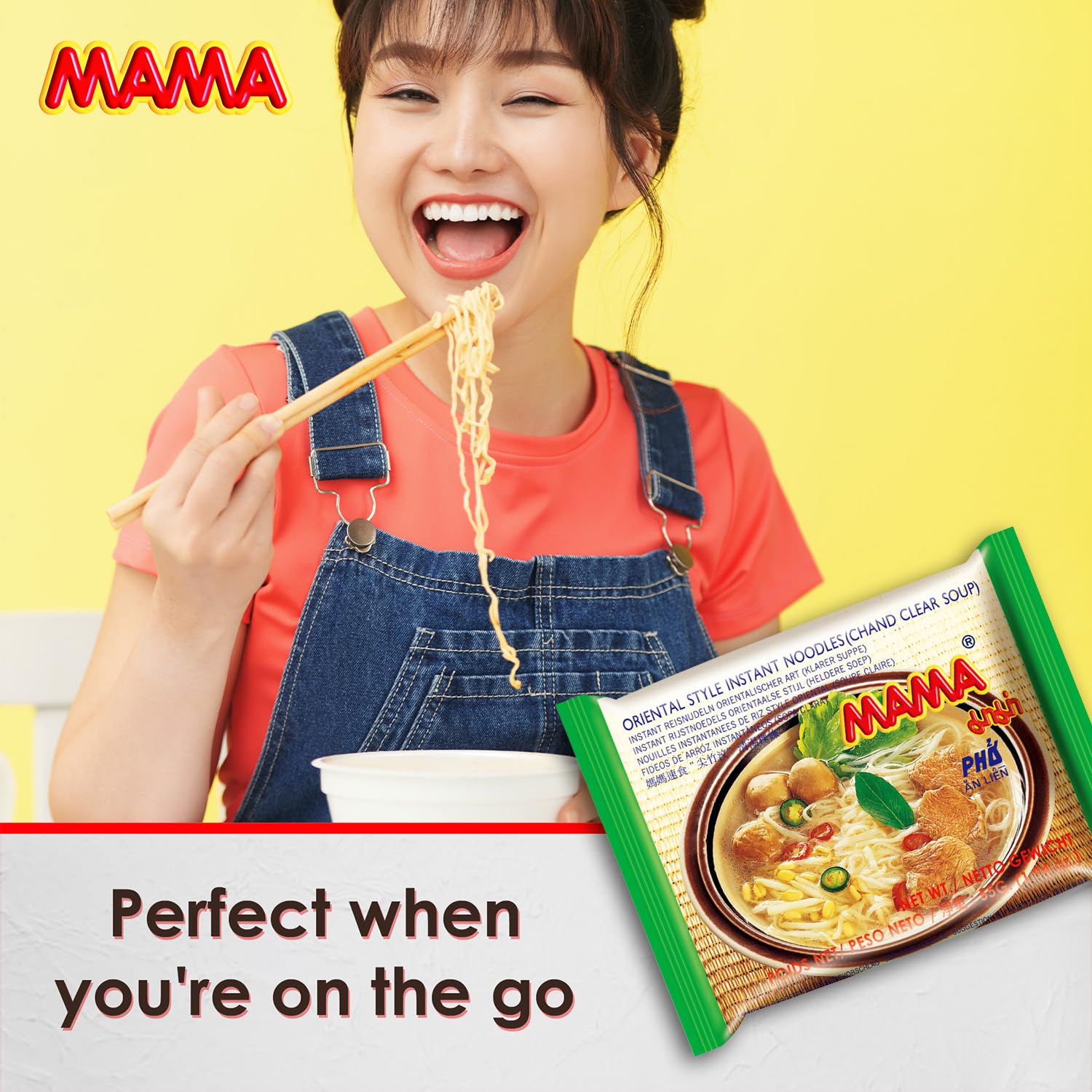 MAMA noodles served in a steaming bowl.