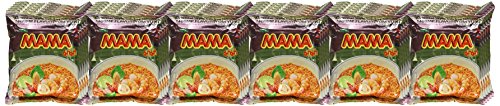 Steaming bowl of MAMA Shrimp Tom Yum noodles.