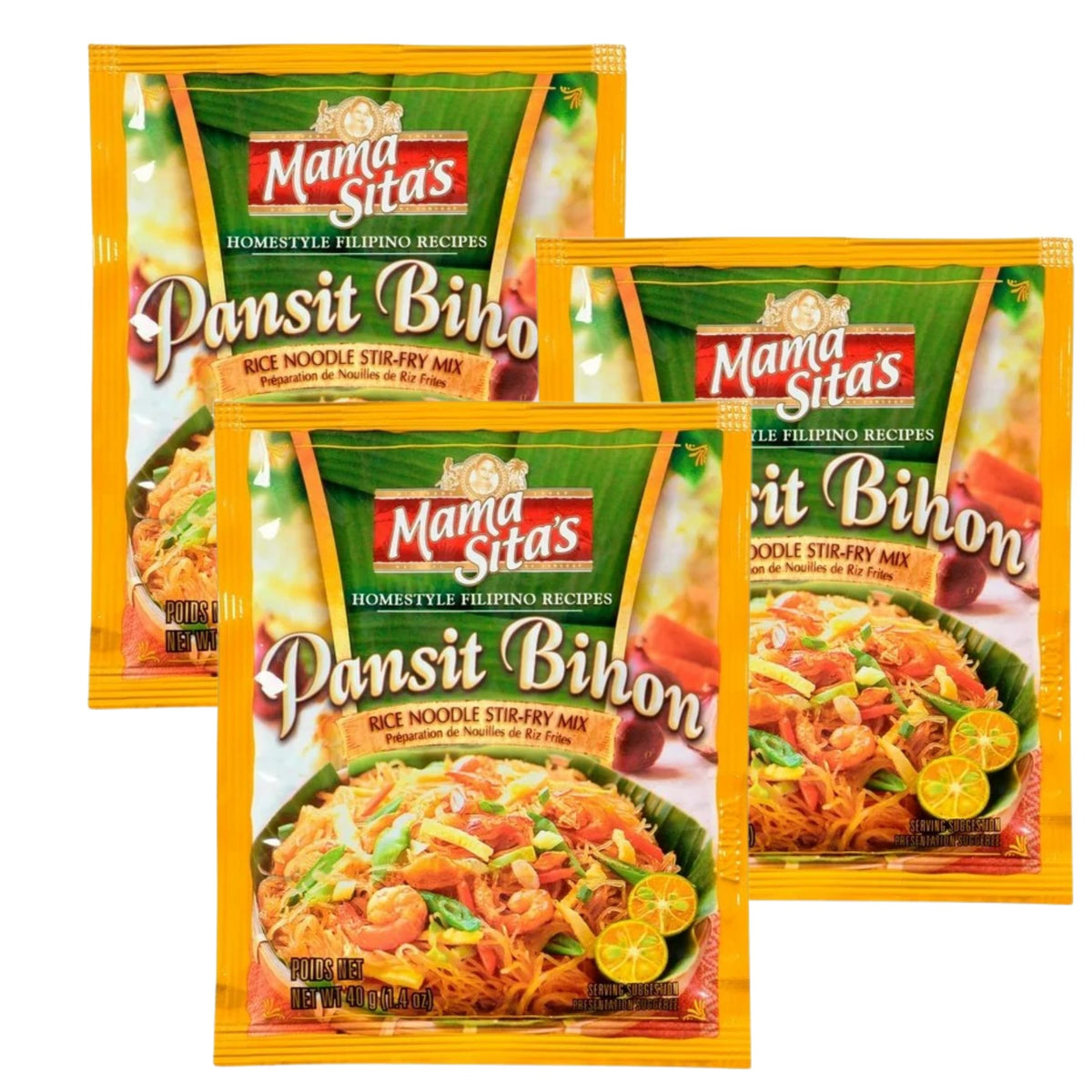 Mama Sita's Pansit Bihon 3-pack box, ideal for quick weeknight meals.
