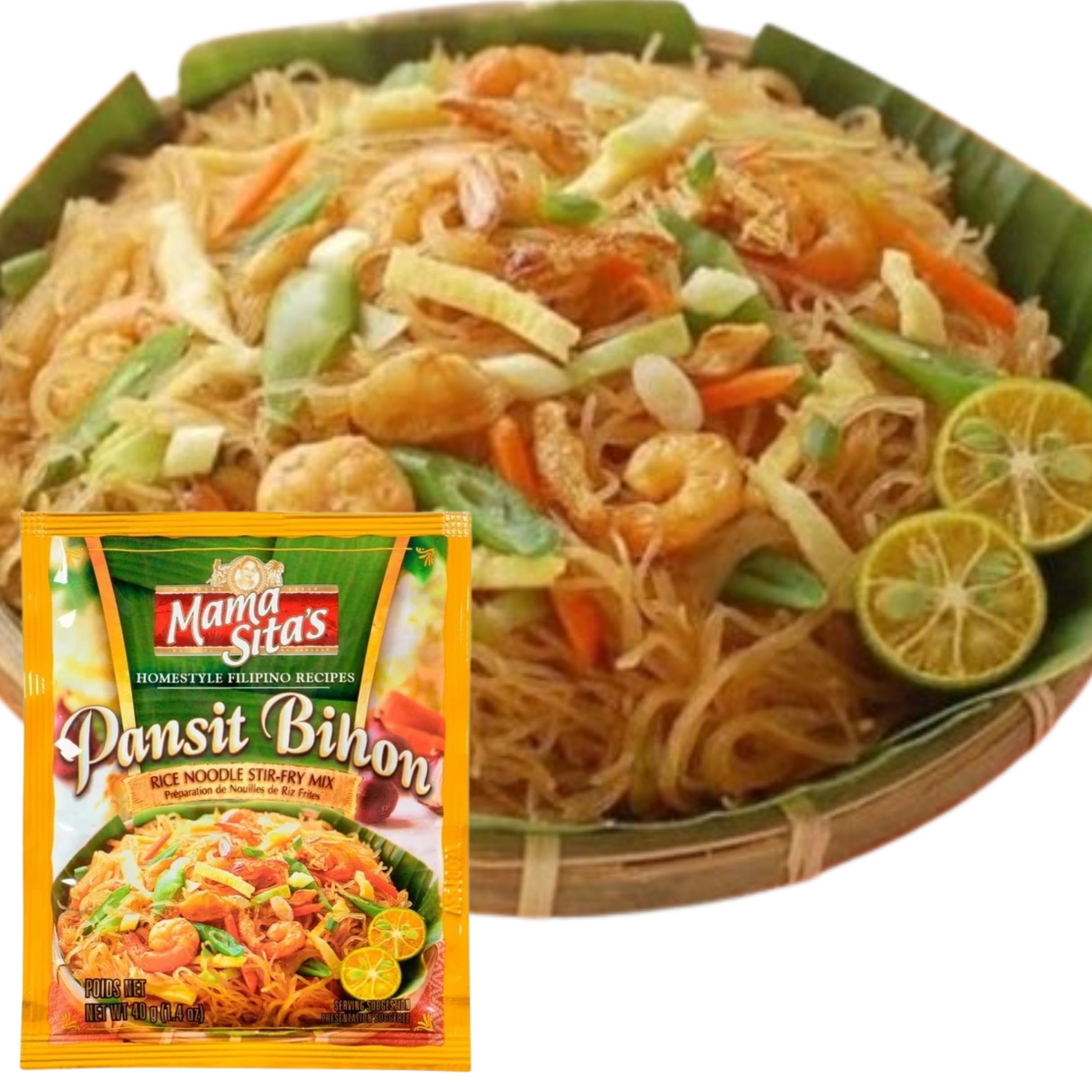 Mama Sita's Pansit Bihon plated dish ready to serve with veggies.